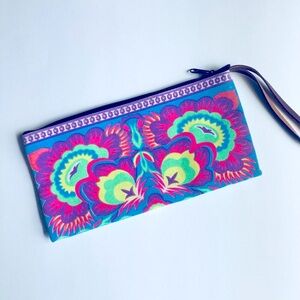 🍒 5/$25 🍒 Neon Floral Wristlet Bag with Leather Strap